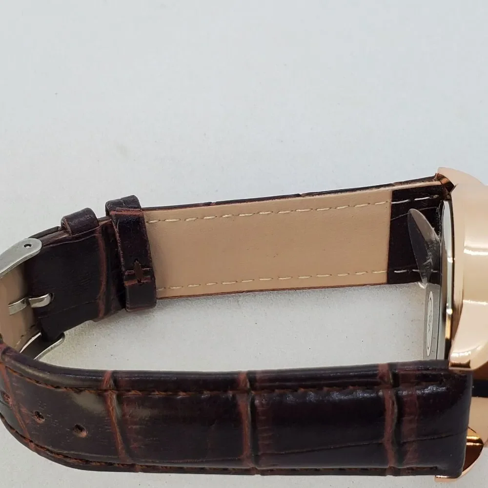 Men's 40MM Watch Gray Dial Brown Leather‎ Bands Roman Numerals Date Indicator